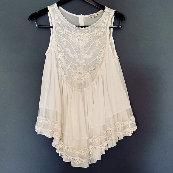 Indigo Thread Co White Embroidered Boho Tunic Tank XS - Picture 1 of 6